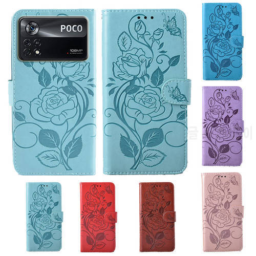 For PocoPhone Poco M4 Pro 4G Fashion 3D Flower Flip Leather Wallet Phone Case For Xiaomi Poco X4 Pro 5G Phone cover card slot