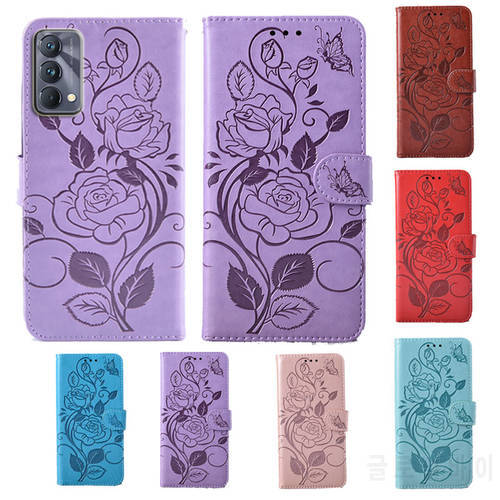 For Oppo F19 A74 A95 Reno6 Reno 6 Lite 4G 3D Flower Flip Leather Wallet Phone Case For Realme GT Master Edition cover card slot
