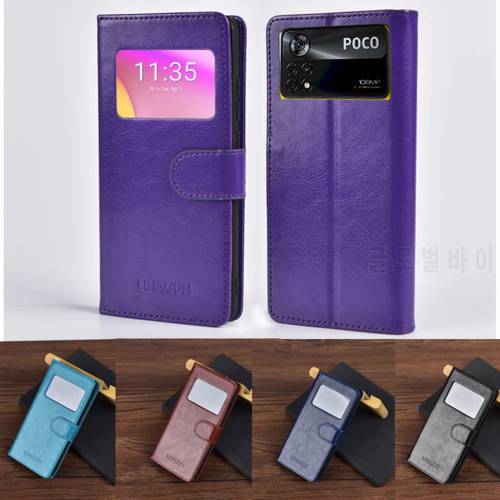 View Window Flip Case For POCO X4 Pro 5G Cover Wallet Card Holder Phone Case Xiaomi POCO X4 Pro X 4 5G Magnetic Protective Cover