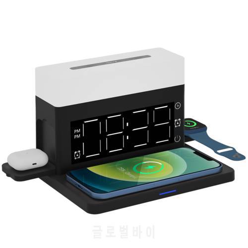 3 in 1 Wireless Charger Stand For iPhone 13 12 Pro Max iWatch 7 AirPods Fast Charging Station Dock With Running RGB Night LIghts