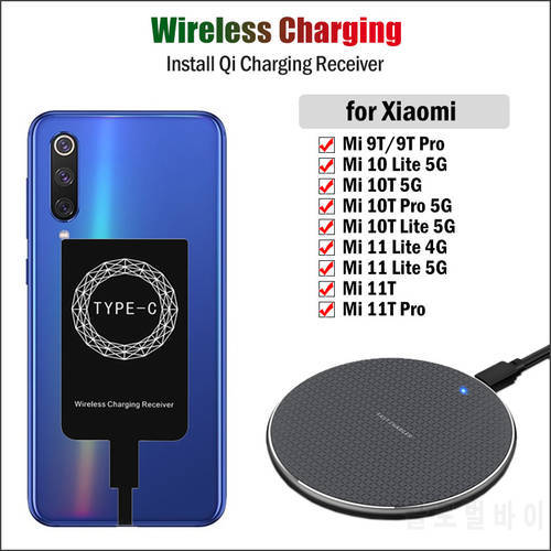 Qi Wireless Charging Receiver for Xiaomi Mi 11T 10T Pro 5G 9 10 11 Lite 5G NE 9T Pro Wireless Charger Type-C Charging Adapter