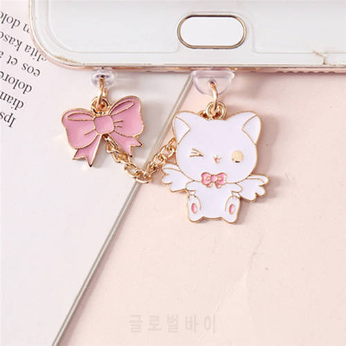 Charging Port Dust Plug Mobile Phone Lanyard Anti Dust Plug Cute Cat Pink Bow Protection Phone Charging Jack Stopper For Type-C