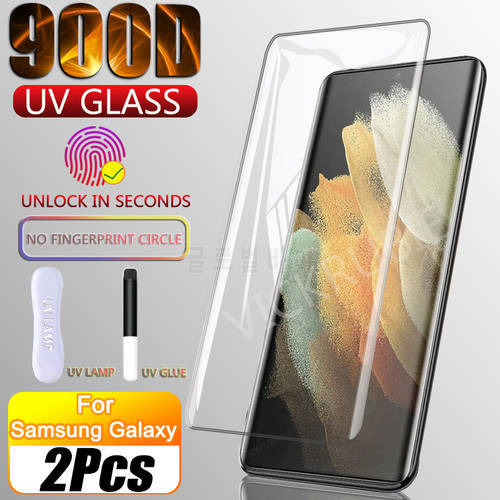 2PCS UV Tempered Glass For Samsung Galaxy S22 S21 Ultra Screen Protector Note 20 Ultra 10 9 8 S10 S9 S20 Plus S10E S 21 22 FE 5G