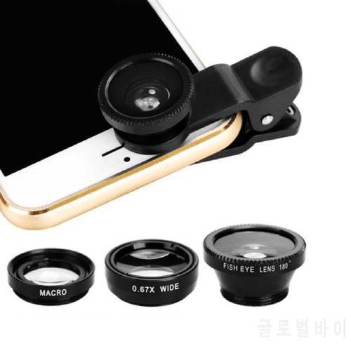 3 in 1 Wide Angle Macro Fisheye Lens Camera Kits Mobile Phone Fish Eye Lenses with Clip 0.67x for iPhone Samsung All Cell Phones
