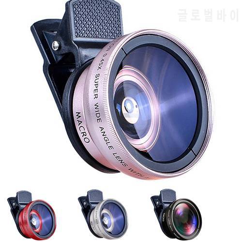 HD 2in1 Lens 0.45X Super Wide Angle+ 15X Macro Phone Camera Lens Kit 2 Functions Universal for iPhone Smartphone Samsung Xiaomi