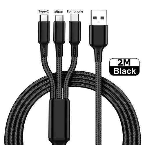 Hot Sell 2M 3 In 1 Micro USB Type C Charger Cable Multi Usb Port Multiple Usb Charging Cord Usbc Mobile Phone Wire For Samsung