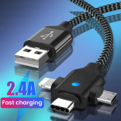 3in1 Data USB Cable for iPhone Fast Charger Charging Cable For Android Phone Type c XiaoMi Huawei Samsung Charger Wire For iPad