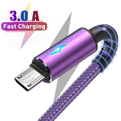 3A LED Micro USB Cable Microusb Cables for Samsung Xiaomi Huawei Android Mobile Phone Accessories Fast Charging Micro Data Cord
