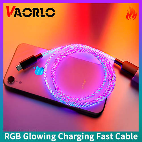 RGB 20W Super Fast Charging Date Cable Flow Cool Colorful Streamer Glowing Line For iPhone Huawei Xiaomi Type-C MicroUSB Charger