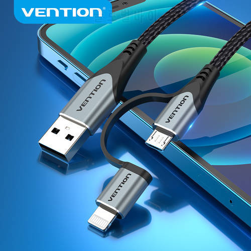 Vention MFi USB Cable for iPhone 12 Pro Max XR 11 2 in 1 Fast Charger Lightning USB Cord for Samsung Xiaomi Micro USB Data Cable
