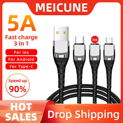 3 in 1 USB Cable Super Fast Type C Cable Charger for iPhone 11 xiaomi Samsung S20 For Micro usb Cable lightning Cable USB C