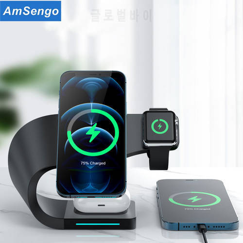 3 in 1 Wireless Chargers Stand For iPhone 13 12 Pro Max Mini Magnetic Charging Dock Station For Airpods Pro Apple watch Charger