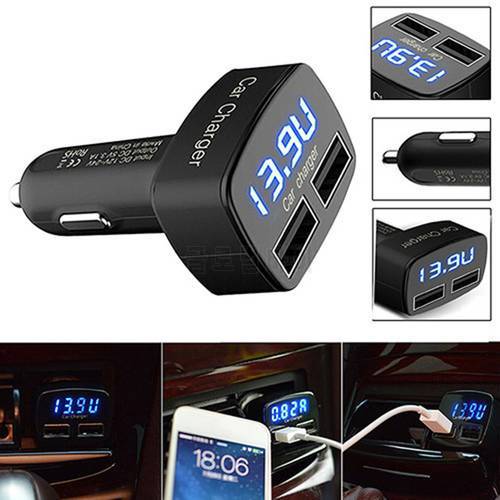 New 4 in 1 Car Charger Dual USB DC 5V 3.1A Universal Adapter with Voltage/temperature/Current Meter Tester Digital LED Display