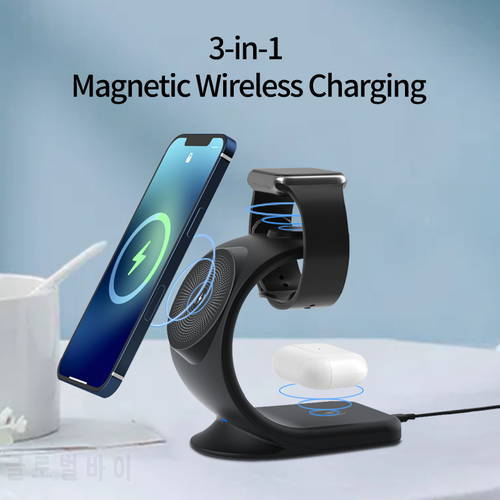 15W Magnetic Wireless Charger Stand For iPhone 12 13 Pro Max 3IN1 Fast Charging Station For Airpods Pro Apple Watch 7 6 5 4 3 2