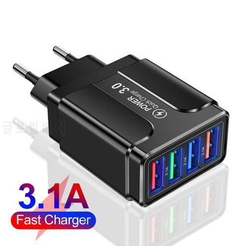4USB Mobile Fast Phone Charger 3.1A Multi-Port Universal Travel Home EU/US Plug Wall Charging Head for Tablet Smart Phone