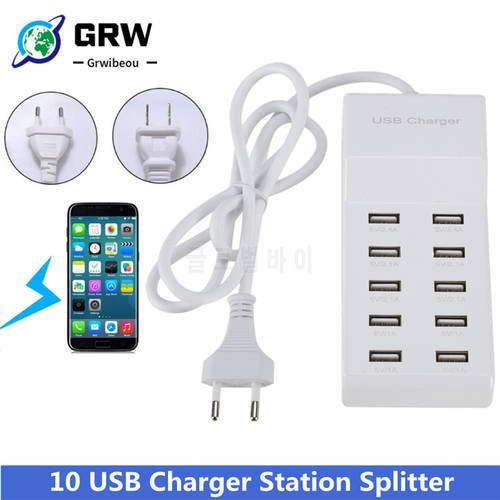 Powstro 10 USB Charger Station Splitter 60W Mobile Phone Charger HUB Smart IC Charge Universal for iPhone Samsung Mp3 Tablet Etc