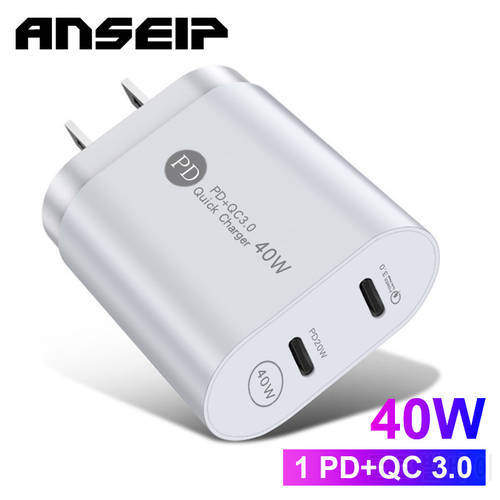 ANSEIP PD 40W QC3.0 Usb charger Type c Fast charging Wall Fast charge adapter Travel charger for iPhone 13 Xiaomi Huawei Samsung