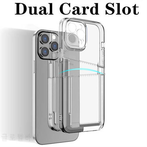 Dual Card Slot Wallet Transparent Shockproof Case For iPhone 13 12 14 11 Pro XS Max X XR 7 8 Plus SE 2 Clear Wallet Soft Cover