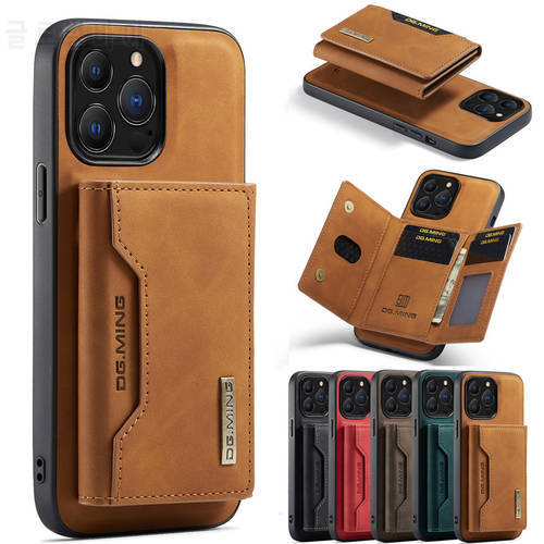 Detechable Magnetic Leather Phone Case For iPhone 13 Pro Max 14 Plus 12 11 SE 2020 7 8 X XR XS Max Wallet Card Bags Cover Coque