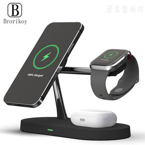 4 in 1 Magnetic Wireless Charger Stand For iPhone 12 Pro Max 11 Apple Watch 6 5 4 3 Airpods Pro PD Fast Charging Station Holder