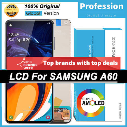 100% Original 6.3&39&39 AMOLED Display for Samsung Galaxy A60 A606 A6060 Full LCD Touch Screen Digitizer Assembly Repair Parts