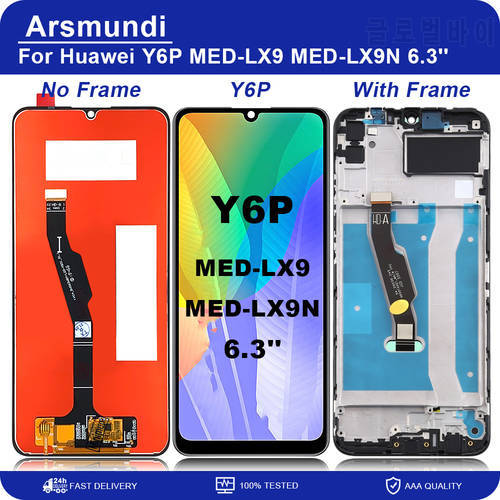 For Huawei Y6P LCD with Frame Touch Screen Digitizer Replacement Screen for Huawei Y6P MED-LX9 MED-LX9N 6.3&39&39LCD Display