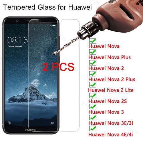 2 Pcs Phone Front Glass for Huawei Nova 2 Plus Lite 2S Tempered Glass for Huawei Nova 4E 4i 3E 3i 3 Hard Glass Transparent