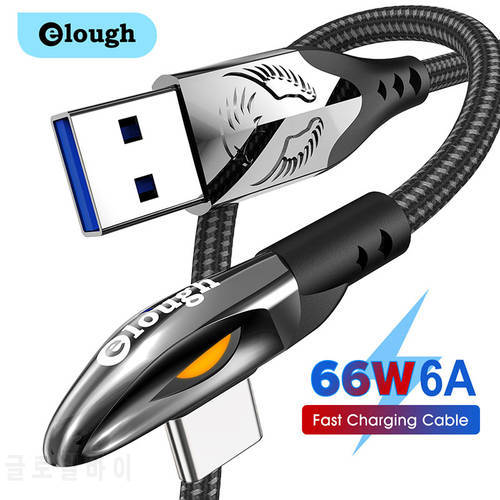 Elough 66W Type C Cable 6A Fast Charging USB C Cable For Huawei Samsung Xiaomi Redmi Phone Charger Type-C Elbow Game Date Cord