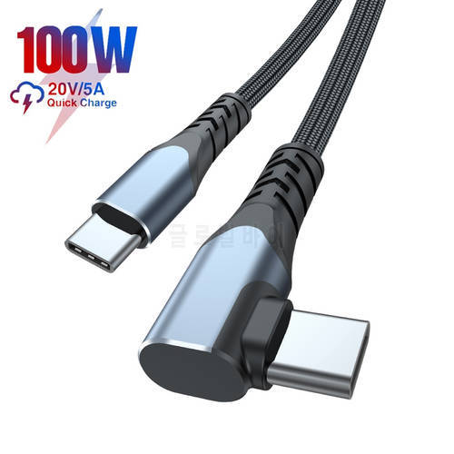 Fast Charging 5A PD 100W USB C to USB Type C Cable 90 Degree Line for Laptops Elbow USBC Type C Cable Wire For Huawei Xiaomi