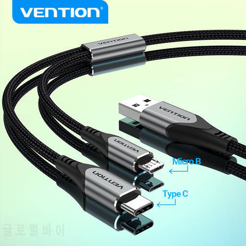 Vention 2 in 1 USB Type C Cable for Xiaomi Redmi Note 10 Samsung S20 USB Charger Cord for Huawei P40 Pro Mate 30 Micro USB Cable