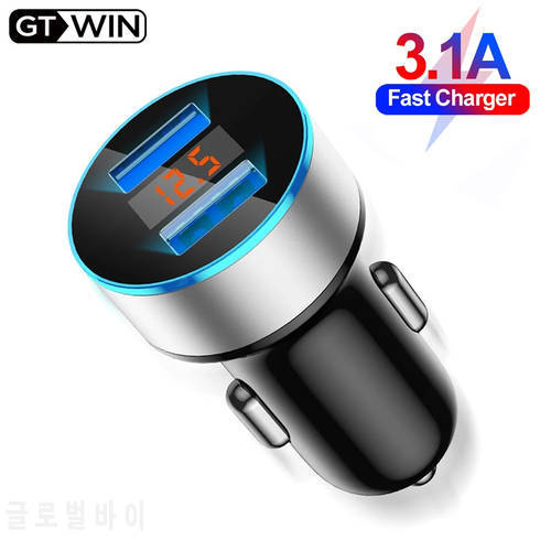 GTWIN 3.1A Car Charger Mobile Phone Fast Charging Adapter in Car with LED Display Quick Charge Dual USB Car Charger Universal