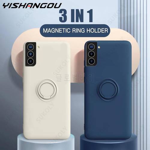 Liquid Silicone Case For Samsung Galaxy A52 A72 A51 A71 S21 Ultra S20 FE Plus S10 Note 20 10 A32 5G Magnet Ring Holder Cover