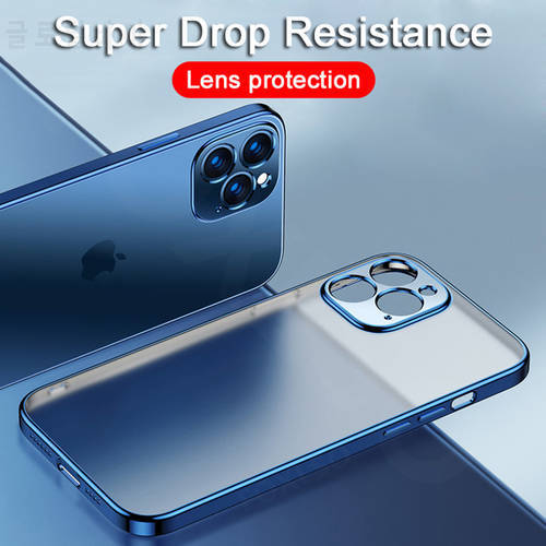 Luxury Plating Square Frame TPU Silicone Phone Case For iPhone 11 12 13 Pro Max Xs XR X 8 7 6Plus SE 2020 Transparent Back Cover