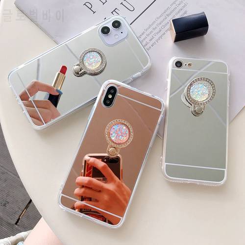 Diamond ring stand Rose Gold Mirror Case For Samsung Galaxy S20 A51 A70 A50 A10 A20 A30 A80 A10S A20E Note 10 9 8 S10 S9 S8 PLUS