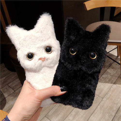 Fluffy Warm Kitty Cute Silicone Cat Fur Cover For Xiaomi Redmi Note 10 Pro Note 9s 8 7 6 5 Pro 8T Note4x Redmi 10 9T Phone Case