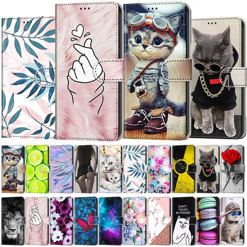 Cute Cat Painted Phone Shell For Case Huawei P Smart 2020 Z Plus 2019 2018 Case Flip Leather Patterned Wallet Cover Bags Shell