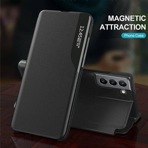 Flip Leather Phone Case For Samsung Galaxy S22 Plus 5G Luxury Smart Window View Magnetic Book Stand Cover For S22 Ultra Funda