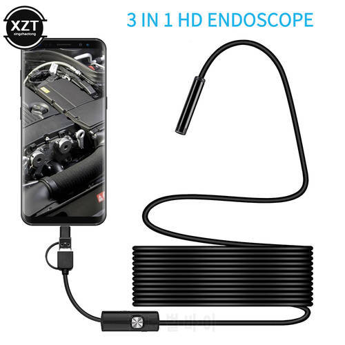 7mm USB Endoscope Camera Micro USB OTG Type C Flexible IP67 Waterproof 6 Adjustable LEDs Inspection Borescope For Android PC