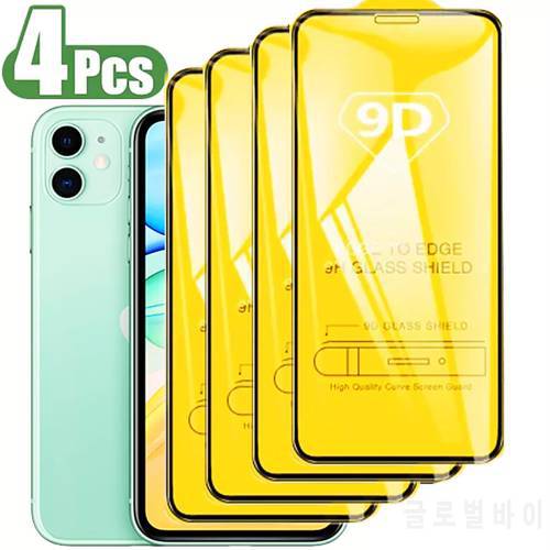 4Pcs 9D Tempered Glass for IPhone 13 12 Mini 11 Pro Max Screen Protector for IPhone X XR XS Max 7 8 6S Plus Full Cover Glass