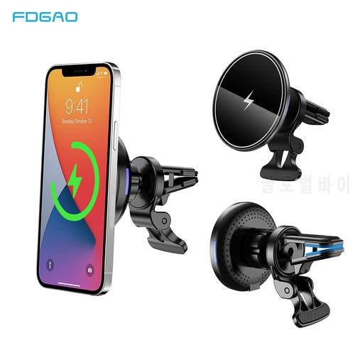FDGAO 15W Magnetic Car Wireless Charger Mount Stand Fast Charging for iPhone 14 13 12 Pro Max Air Vent Mount Car Phone Holder