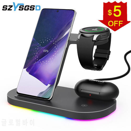 15W Wireless Chargers Stand Fast Charging Station for Samsung Z Fold3 Z Flip3 S21 S20 Galaxy Watch 5 4 3 Active 2 S3 S4 Buds