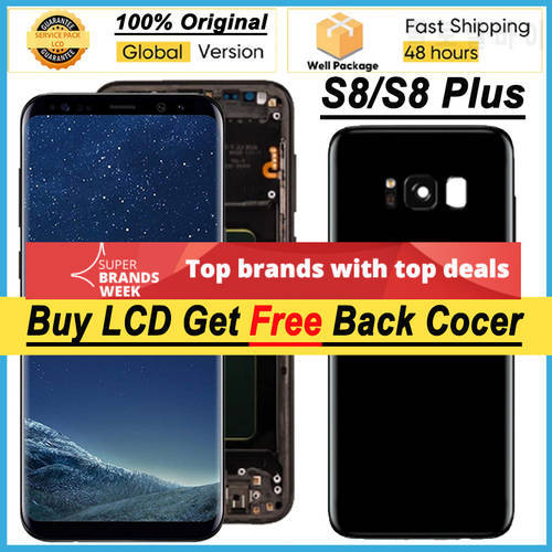 100% Original Amoled Display + frame for Samsung Galaxy S8 G950F G950FD Full LCD S8 Plus G955 G955F Touch Screen + Battery Cover