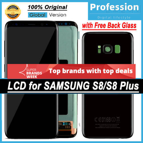 100% Original Super AMOLED Display S8 G950F G950FD for Samsung Galaxy S8 Plus G955 G955F LCD Touch Screen Digitizer + Back Glass