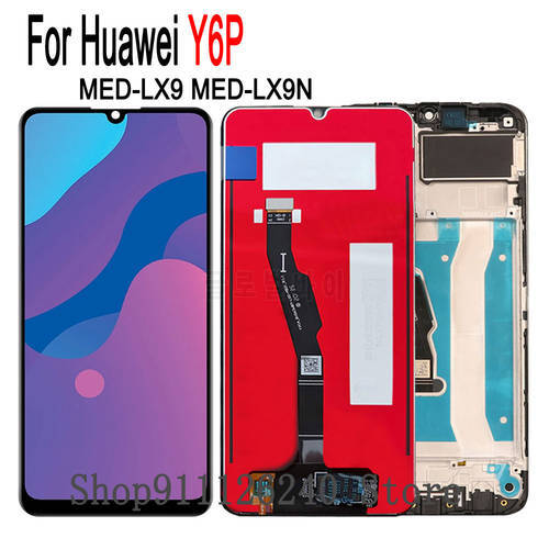 100% Tested Display Screen For Huawei Y6p MED-LX9 LX9N LCD+Touch Screen Sensor Plane Lens Assembly On Y6P 2020 LCD Frame 6.3