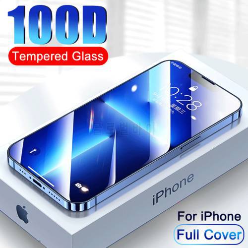 100D Full Cover Protective Glass on the For iphone 13 12 11 Pro MAX Screen Protector For iPhone X XR Xs Max 7 8 6 Plus SE Glass