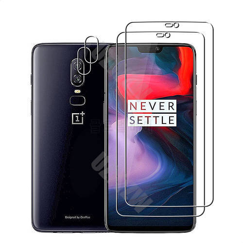 (2+2) For OnePlus 6 (2pcs) Camera Lens Film & (2pcs) Tempered Glass Screen Protectors Protective Guard HD Clear