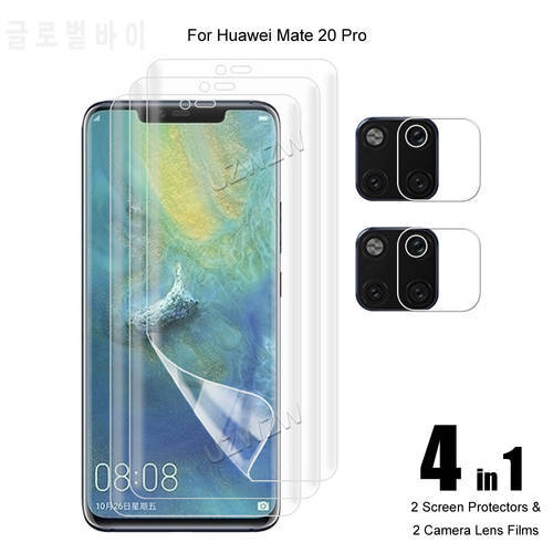 4 in 1 For Huawei Mate 20 Pro Screen Protector Soft Hydrogel Film 3D Full Coverage & Camera Lens Film