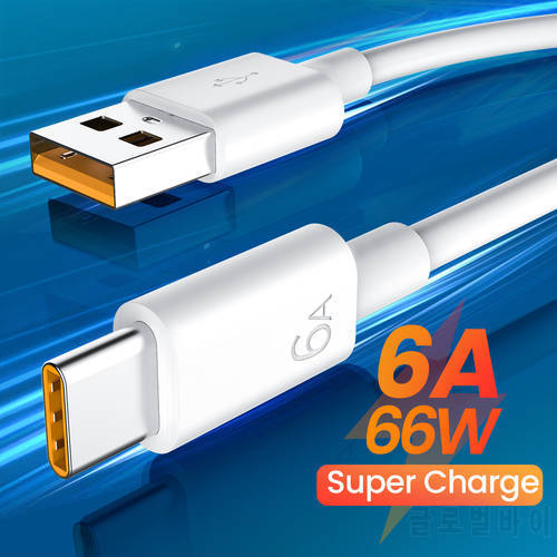 6A 66W USB Type C Fast Charging Cable For Huawei Mate 40 50 Xiaomi USB C Fast Phone Data Charger Cable Wires For Samsung S20 1m