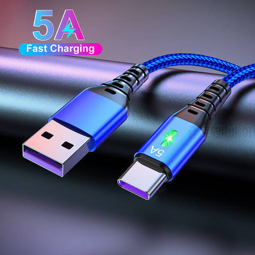Lovebay LED 5A USB Type C Cable For Samsung S21 Xiaomi 11 Huawei P40 Mobile Phone Fast Charging USB-C Charger Cable Data Cord