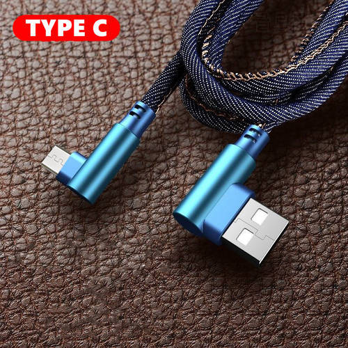 Type C Cable 2.4A Fast Charger USB Cord 90 Degree Elbow Nylon Braided Data Cable For Samsung/Sony/Xiaomi Android Cellphones